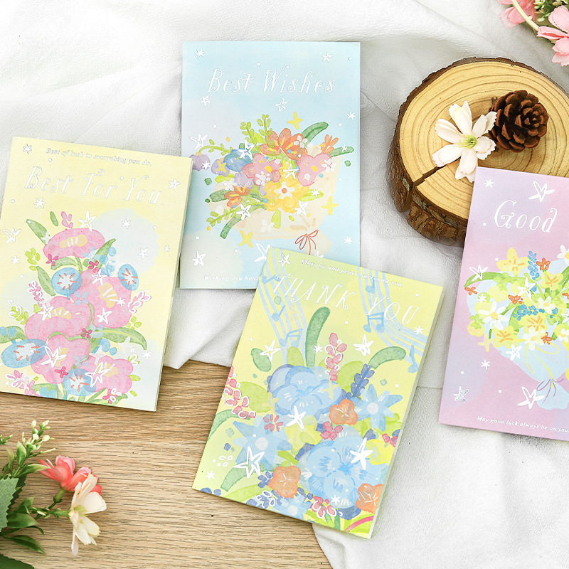 Liyanshe ホットシルバー グリーティングカード 枝の花 水彩花イラスト 教師の日ギフト 装飾手書きカード|undefined