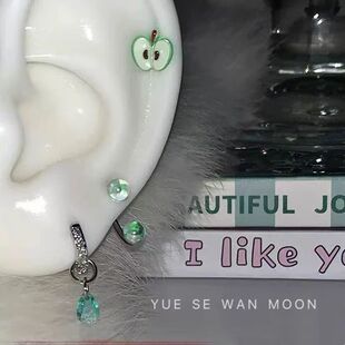 Spring green green apple bubble ear bone nail titanium steel magic round bead horseshoe hoop water drop ear hoop earrings for women