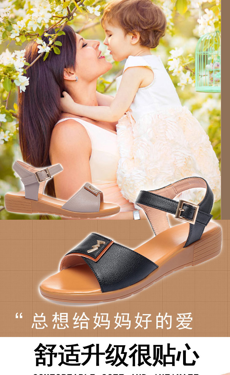 Dép sandal nữ quai chữ V đế bằng da thật mềm mại mùa hè — đen chi tiết 3