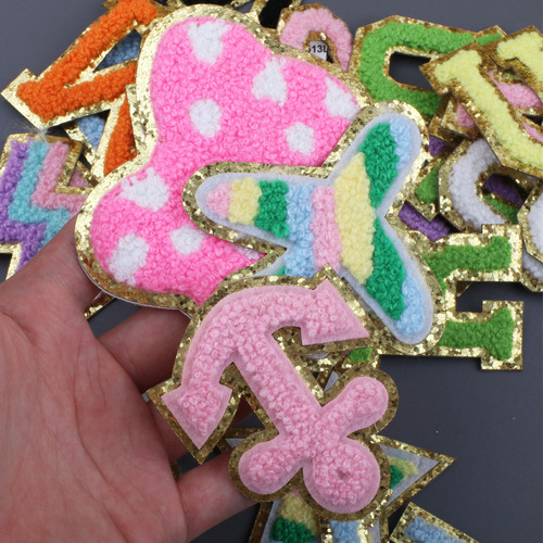 Self-adhesive 5.5cm English letter embroidery fabric bow computer embroidery label pirate hook patch star