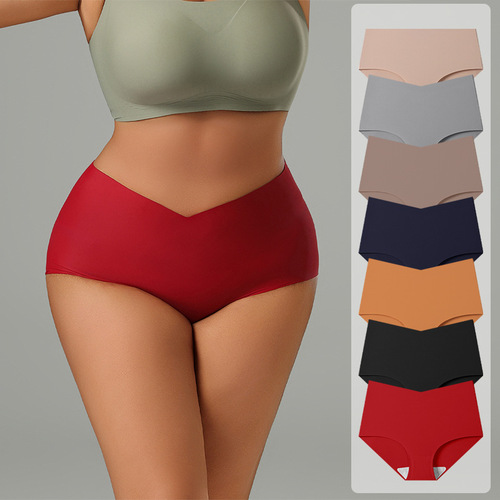 Underpants deep V-shaped non-trace sports ice silk European and American high waist abdomen buttocks lifting women's boxer pants pure cotton crotch