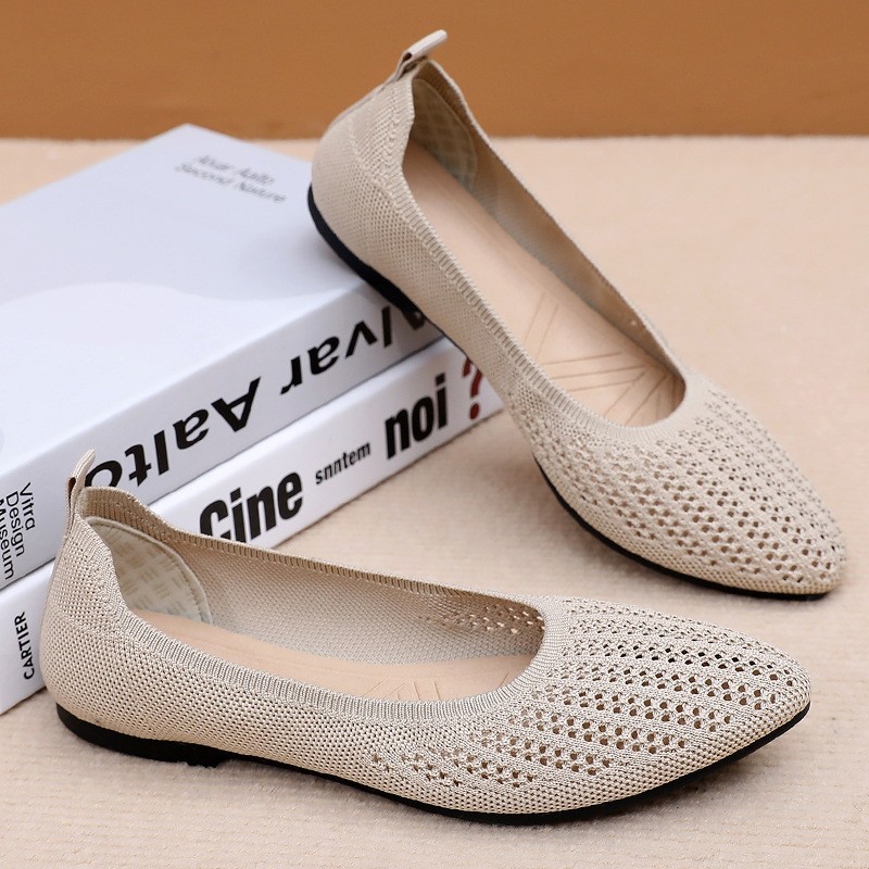 Zapatos casuales para mujer, zapatos de mujer para dropshipping transfronterizo, zapatos de malla poco profundos y versátiles, zapatos planos de punta, zapatos de moda modernos.
