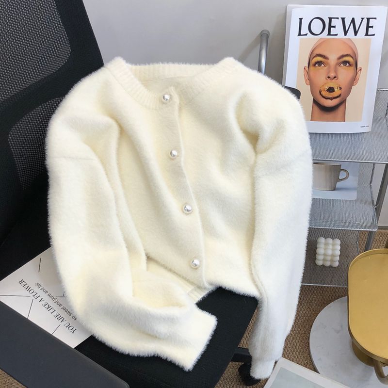 Spring and Autum Soft Waxy Imitation Mink Velvet Sweater Cardigan Women's Design Niche Lazy Knitted Top Jacket Spring and Autum Soft Waxy Imitation Mink Velvet Sweater Cardigan Women's Design Niche Lazy Knitted Top Jacket