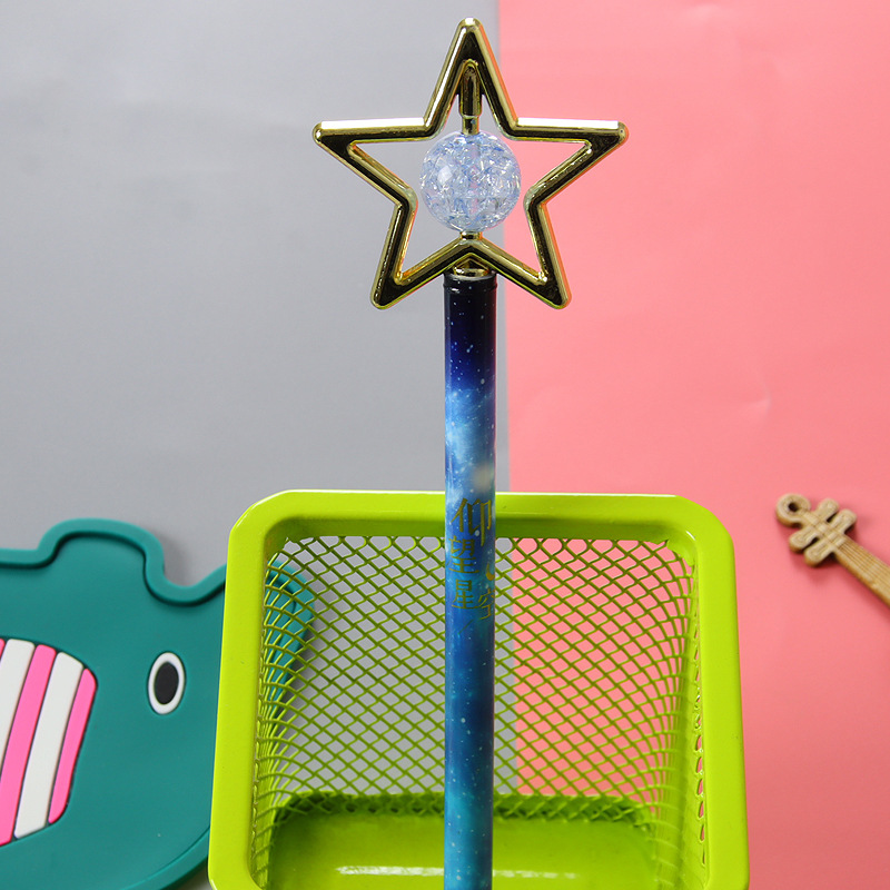 Creativo cristal estrella de cinco puntas gel pluma cielo estrellado flor película tire tapa pluma lindo estudiante papelería herramienta de escritura pluma de agua