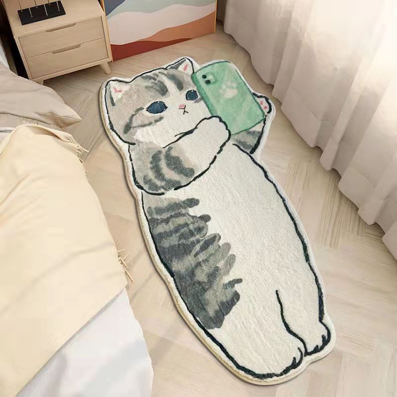 Cartoon feline alfombra de cachemira dormitorio alfombra de cama sofá doméstico mantas de mesa de té resistente al desgaste fácil de cuidar alfombra de ventana flotante