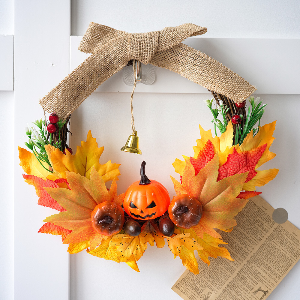 Decoración de Halloween guirnaldas de otoño guirnaldas de arce calabazas decoraciones de puerta colgantes regalos de Acción de Gracias