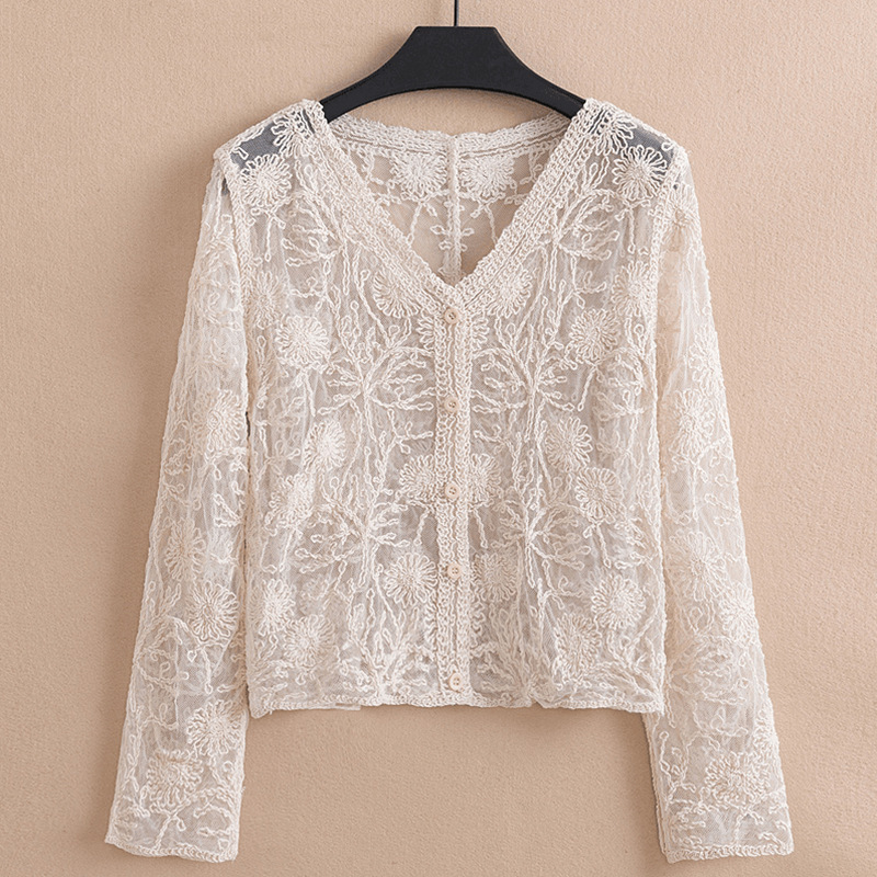Lace Cardigan Top Women's Long-sleeved Spring and Autumn New Outfit Western Style Thin Coat Hollow Blouse Women's 265