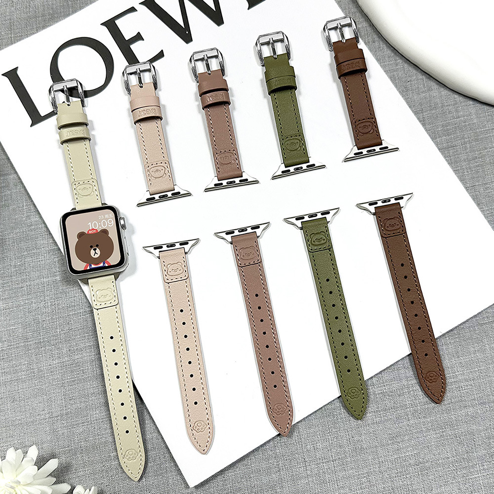 New Arrival for Apple iwatch Watch Strap High-end Sense Ins Bear Print Women's Genuine Leather S9 S10 Strap