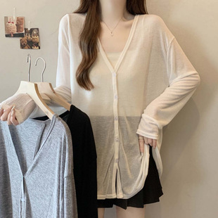 2025 New Summer Style Large Size Simple Breathable Refreshing Ice Silk Knitted Sun Protection Blouse Versatile Cardigan Top