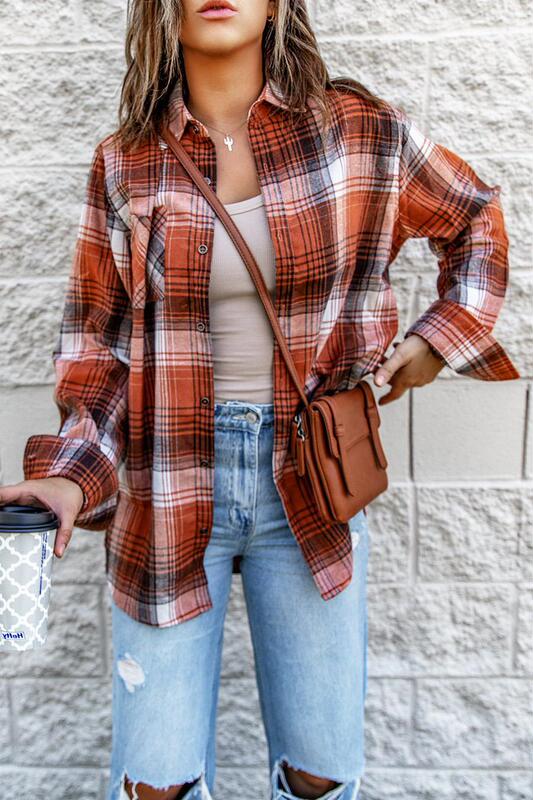 ins hot autumn casual urban casual cotton lapel Loose Women's plaid shirt Halloween ins hot autumn casual urban casual cotton lapel Loose Women's plaid shirt Halloween