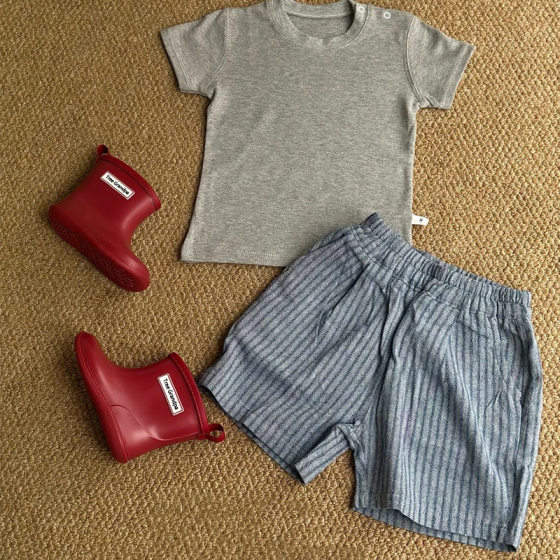 Boys' Suit 2025 New Summer Children's Casual Versatile Pure Cotton Short-Sleeve Top Stylish Thin Striped Shorts