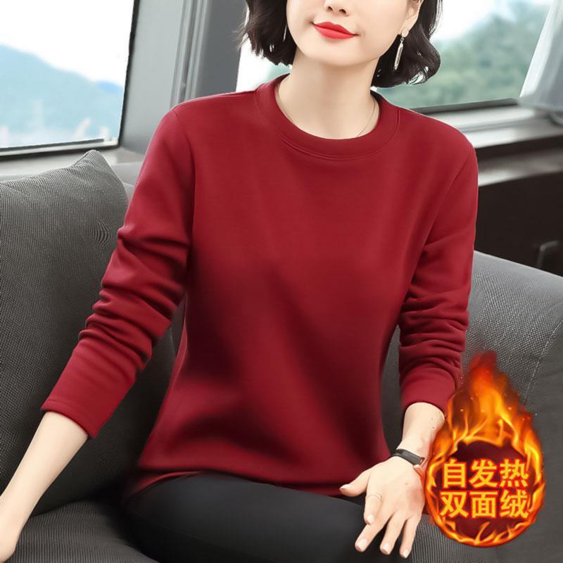德绒加厚半高领长袖t恤女冬季中年妈妈装保暖宽松大码女装打底衫|undefined