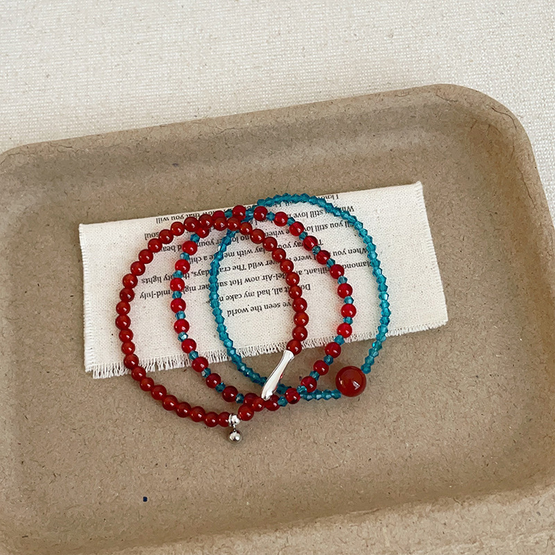 Contrast Color Agate Crystal Beaded Stony Rope Bracelet Women's Light Luxury Niche Unique Fashion All-match Bracelet