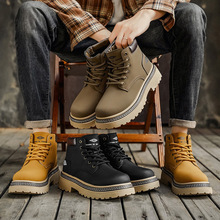 2025新款登山马丁靴男秋季男靴子装户外鞋男厚底大黄靴男跨境大码
