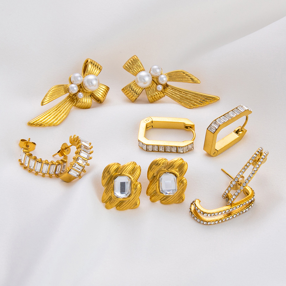 Summer brand earrings from pearl with bow with zircon stainless…
