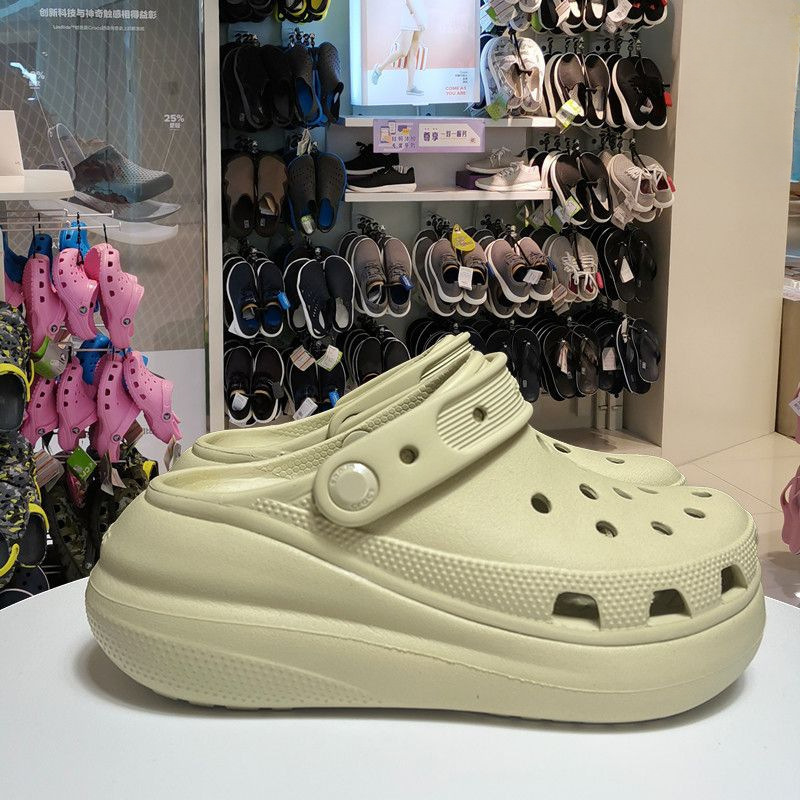 Cro Crocs Cro Puff Croc Shoes Women's Shoes High Heels Plaid Baotou Slippers Beach Shoes Thick Soled Women's Sandals Cs