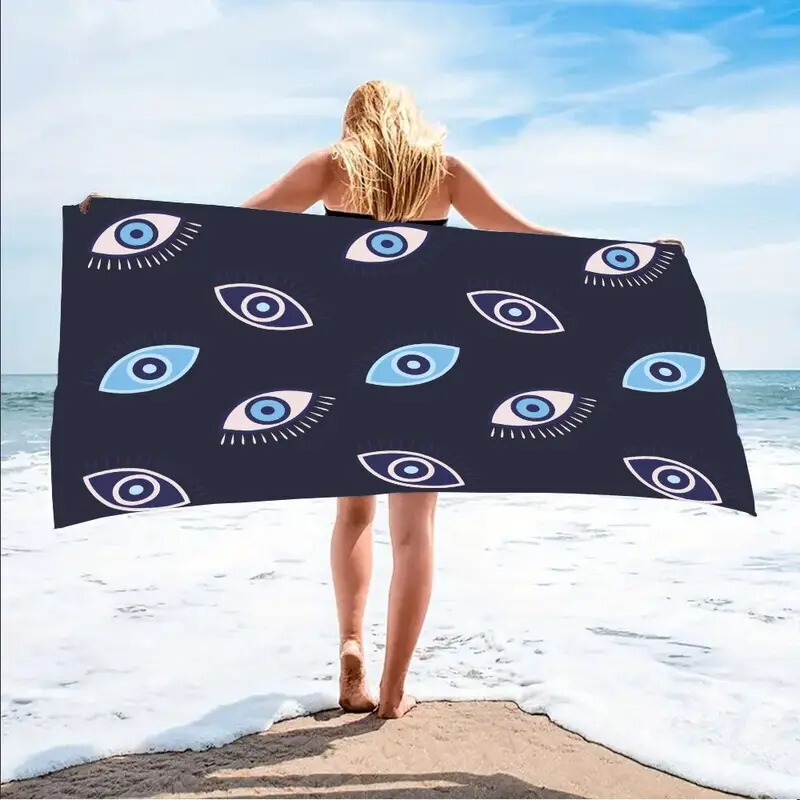 Cross border navy blue eyes printed beach towel printed seaside swimming bath towel fitness sports towel wholesale