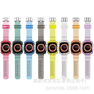 适用于苹果手表apple watch冰川透明表带TPU三珠多彩一体手表腕带