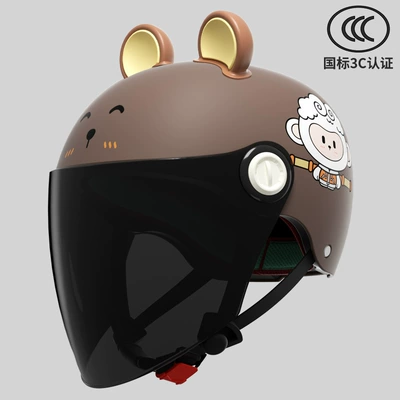 Motosiklet kaskı (dəbilqə) Girls Summer Electric Motorcycle Half - little-wukong-3-16-years-old-can-be-worn-sun-protection-long-mirror