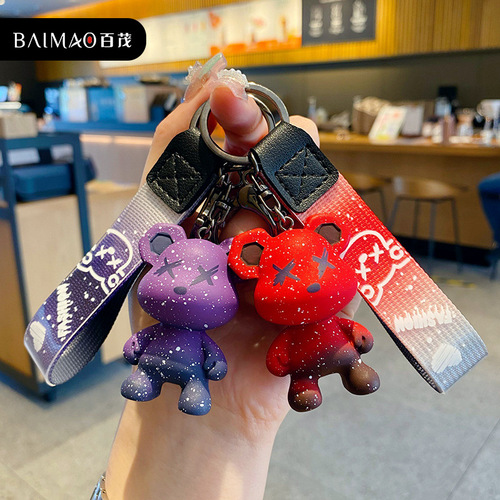 Creative Cartoon Gradient Color Changing Dragon Bear Keychain Trendy Cool Exquisite Resin Doll Keychain Couple School Bag Pendant