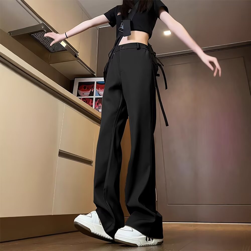 春秋黑色百搭微喇西裤男潮美式cleanfit喇叭垂感休闲西装裤子长裤