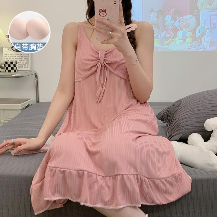 TikTok transmisión en vivo Camisón de verano con correa de almohadilla en el pecho pijamas lindos de mujer dulce y delgada ropa de verano de longitud media