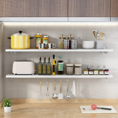 免打孔置物板廚房壁掛架子擱架上牆面式調料木收納掛鍋盤白色隔板