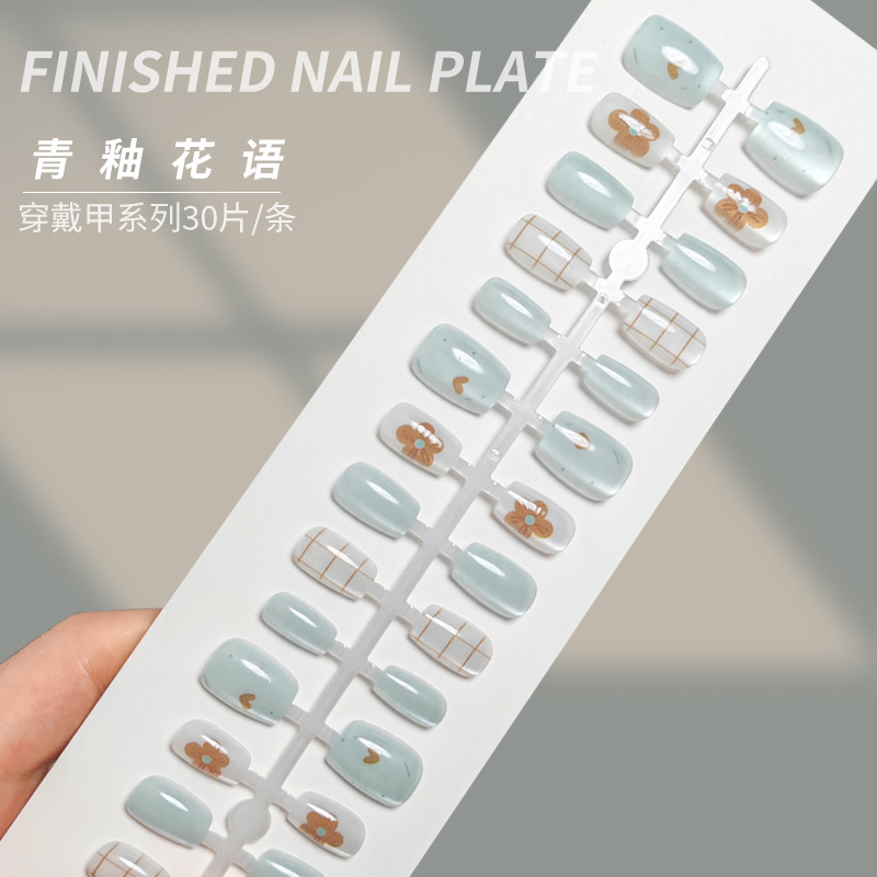 Simple and Fresh Style Nail Art with Light Brown Five-Petal Flowers, Cat-Eye Design, Cute Pre-Made Nail Tips, Fake Nail Stickers Simple and Fresh Style Nail Art with Light Brown Five-Petal Flowers, Cat-Eye Design, Cute Pre-Made Nail Tips, Fake Nail Stickers