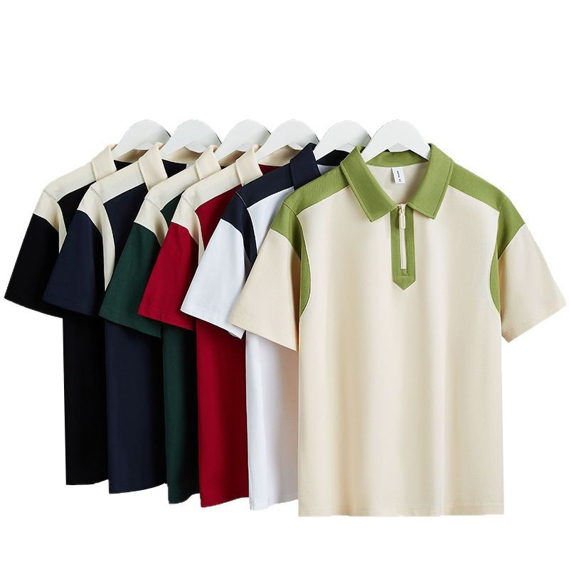 Semia cremallera marca de moda transfronteriza pesada escuela estilo europeo de manga corta camiseta de polo para hombres personalizada camiseta polo