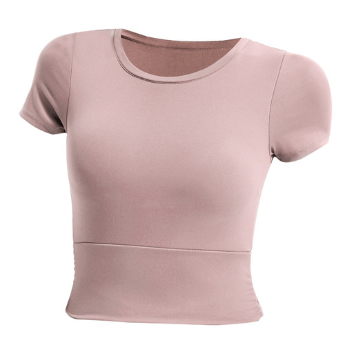 Cross-border spring and summer new sports tops women's short yoga clothes with chest pads tight sexy slim short-sleeved fitness clothes