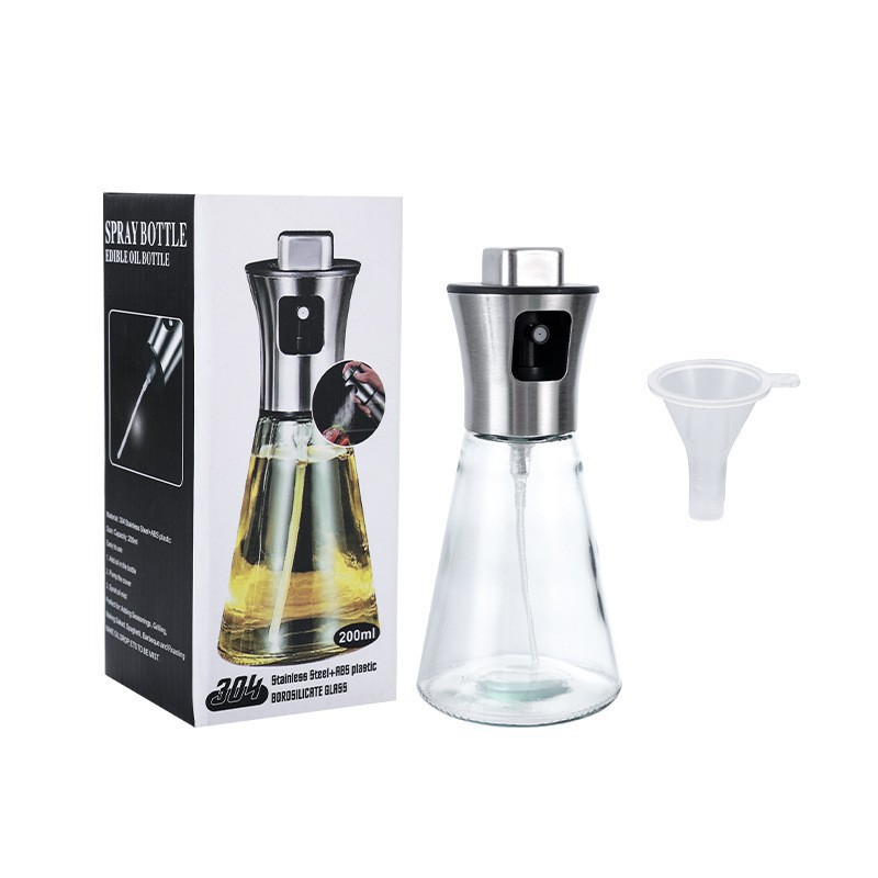 Botella de pulverización de aceite de acero inoxidable, botella de pulverización de cocina a prueba de fugas, botella de aceite de vidrio de 100ml de presión