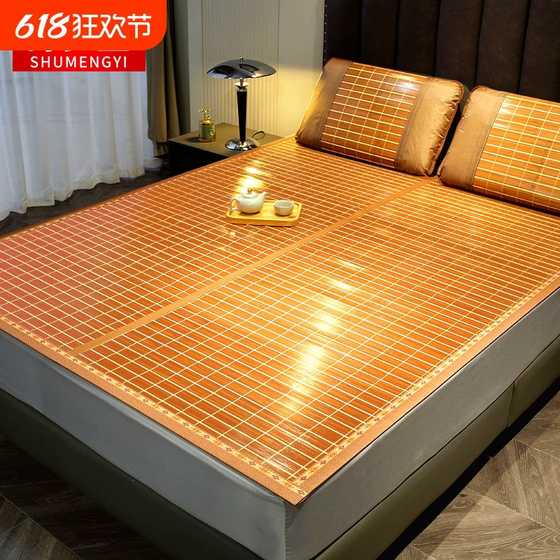 Летний бамбуковый коврик, двусторонний коврик из ледяного шелка, складной соломенный коврик, одинарный коврик для студенческого общежития, зимний и летний коврик двойного назначения с краями