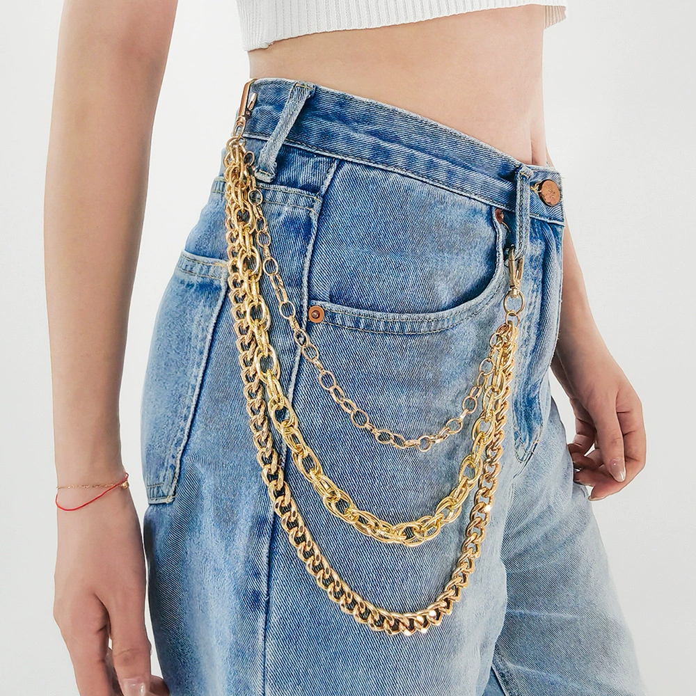 Классные Drag Fried Street Pants Цепочка Многослойная цепочка Металлическая Высококачественная джинсовая юбка в стиле бойфренд в стиле панк 2023