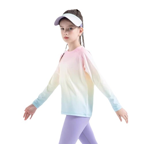 New yoga suits for girls, boys, and children, with small, medium, and large sizes, gradient color, long sleeves, outdoor running and fitness, quick-drying.