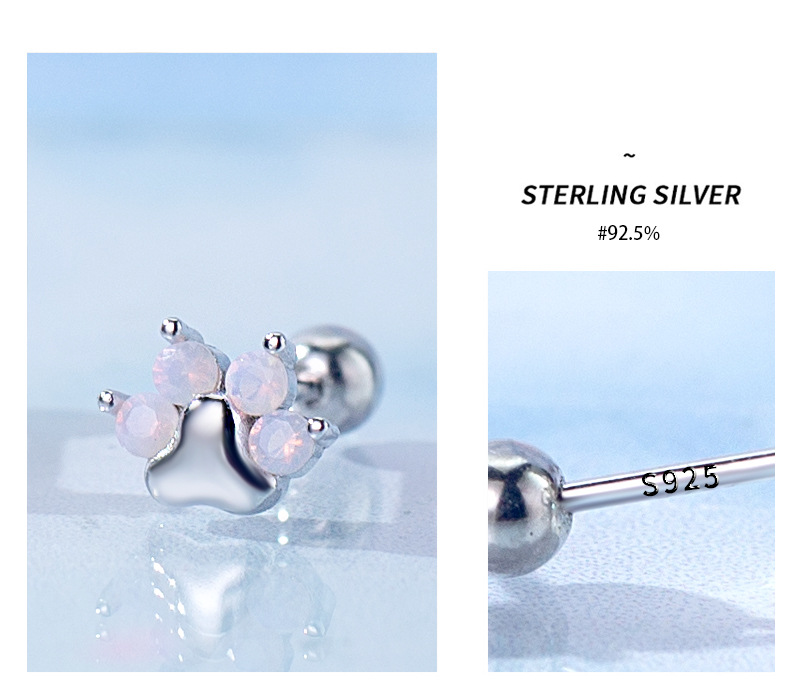 3g Weight Earrings Event & Party Supplies 1 Pair Silver Cat Cat's Paw Zircon Ear Studs