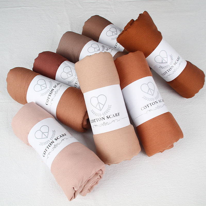 Popular Solid Color Cotton-Feel Wrinkled Cotton and Linen Scarf for Women in Autumn and Winter New Versatile Warm and Fashionable Monochrome Scarf Decorative Shawl