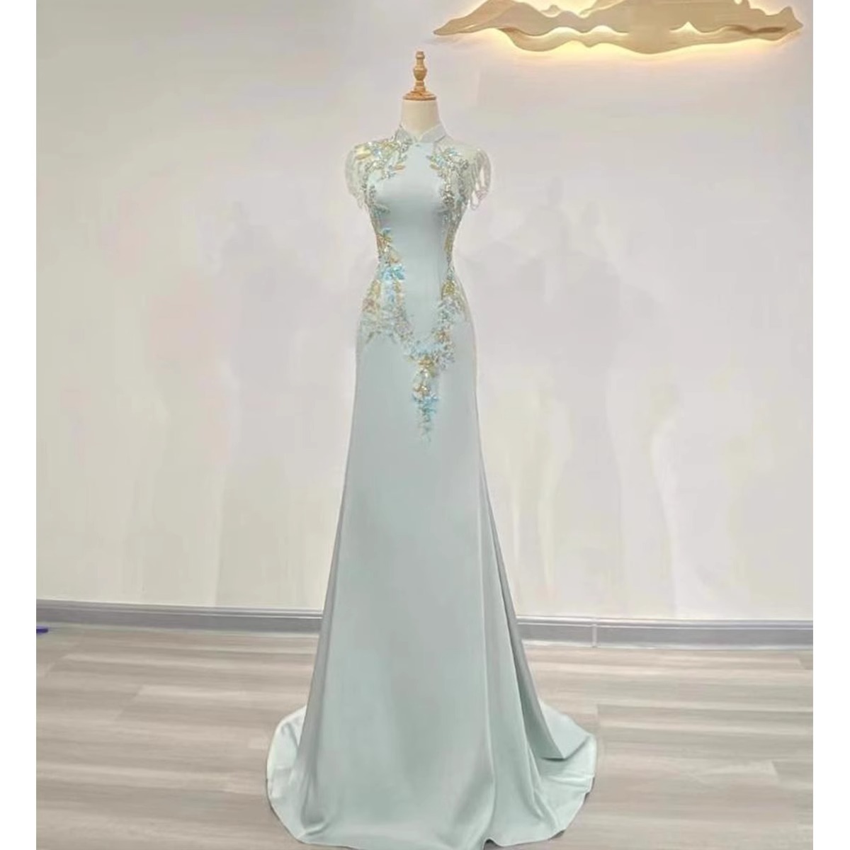Luxurious Evening Gown with a Sophisticated Feel, Niche Host Performance Attire, Ethnic Vocal Art Exam Solo Performance Long Dress