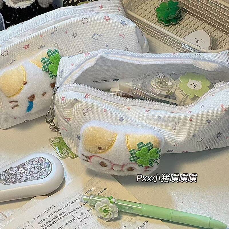 四叶草猫咪高颜值笔袋可爱幸运音符ins大容量桌面学生文具收纳袋|undefined