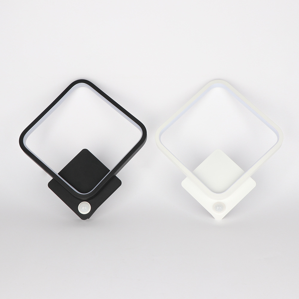Inducción cuadrada pequeña lámpara de pared simple dormitorio moderno cabezal de cama sala de estar pasillo pared de fondo creativa lámpara de escalera