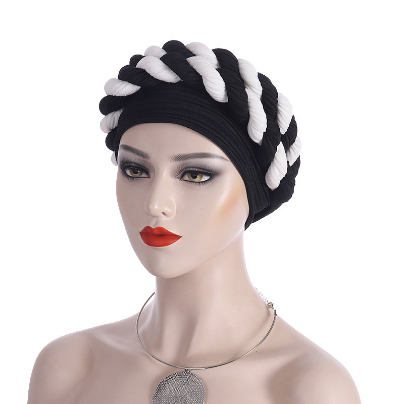 Fashionable Women's Colour-matching Turban With Double Braid Headgear_voghion.com