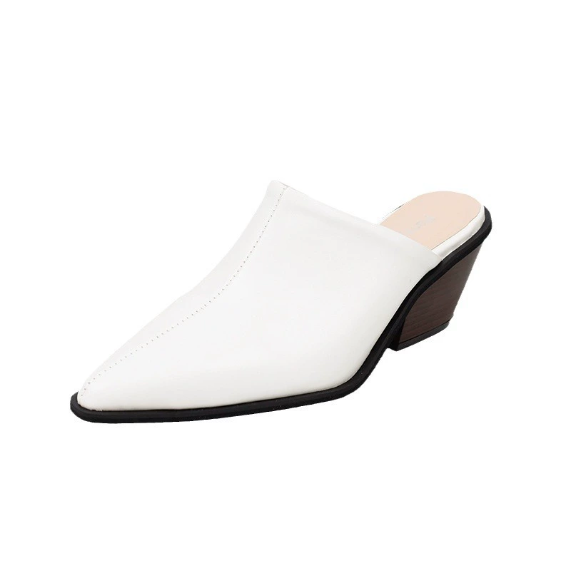 In 2024, European and American pointed heel sandals slope Baotou Mueller shoes handsome half dragging women's shoes new banquet shoes