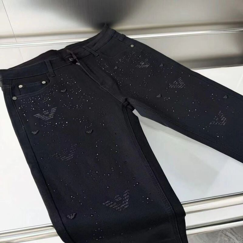 Rhinestone-Studded Starry Denim Pants, Plus-Size Men's Trendy Slim-Fit Versatile Casual Cropped Pants for Students Rhinestone-Studded Starry Denim Pants, Plus-Size Men's Trendy Slim-Fit Versatile Casual Cropped Pants for Students