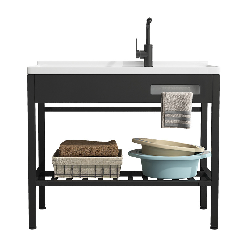 lavabo de balcón lavabo de patio al aire libre lavabo de piso de acero inoxidable soporte lavabo de cerámica con placa de fricción