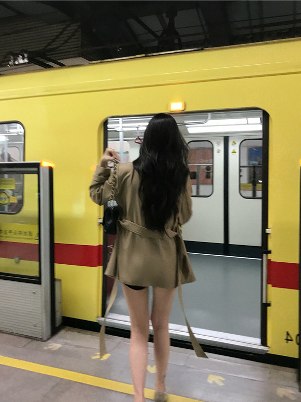5werkwen 北川景子古早风衣 荷叶领短款大翻领风衣外套气质大衣|undefined