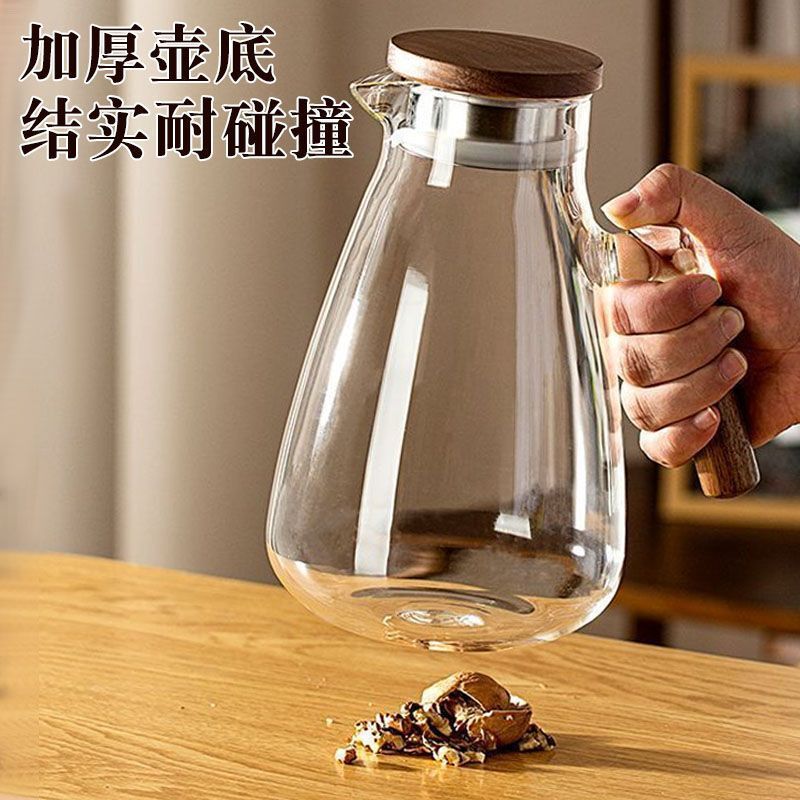 中式胡桃木冷水壶高级玻璃冷水壶高硼硅耐热凉白开水壶待客茶壶扎|undefined