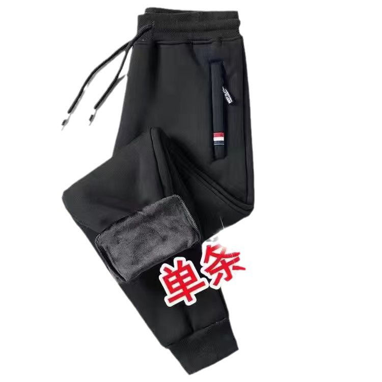 Venta al por mayor de fábrica de terciopelo no invertido forrado de lana engrosada pantalones largos de invierno pantalones casuales Pantalones deportivos para hombres Pantalones deportivos atados al tobillo de los hombres