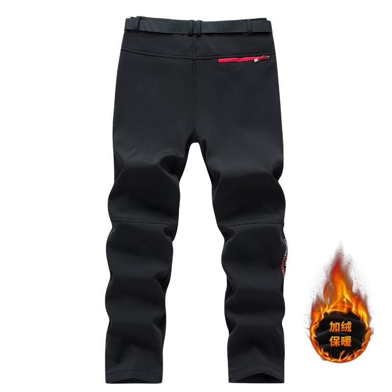 Men's autumn and winter windproof softshell ski pants with fleece and thick quick-drying pants cross-border European size outdoor fleece down jacket pants for men 