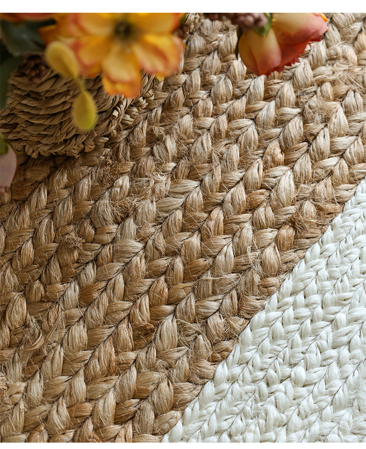 Natural Jute Hand-Woven Floor Mat for Entryway, Living Room, Bedroom, Bedside, Non-Slip, Glue-Free, Simple Carpet