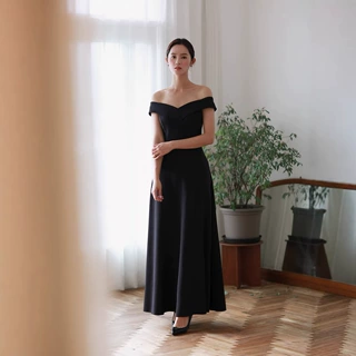 黑色一字肩晚礼服女长款修身显瘦宴会礼服高级感主持敬酒服连衣裙