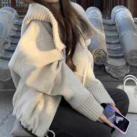 法式 柏林少女 si藏I*RO 廓形针织拼接连帽双面呢外套2025冬季新